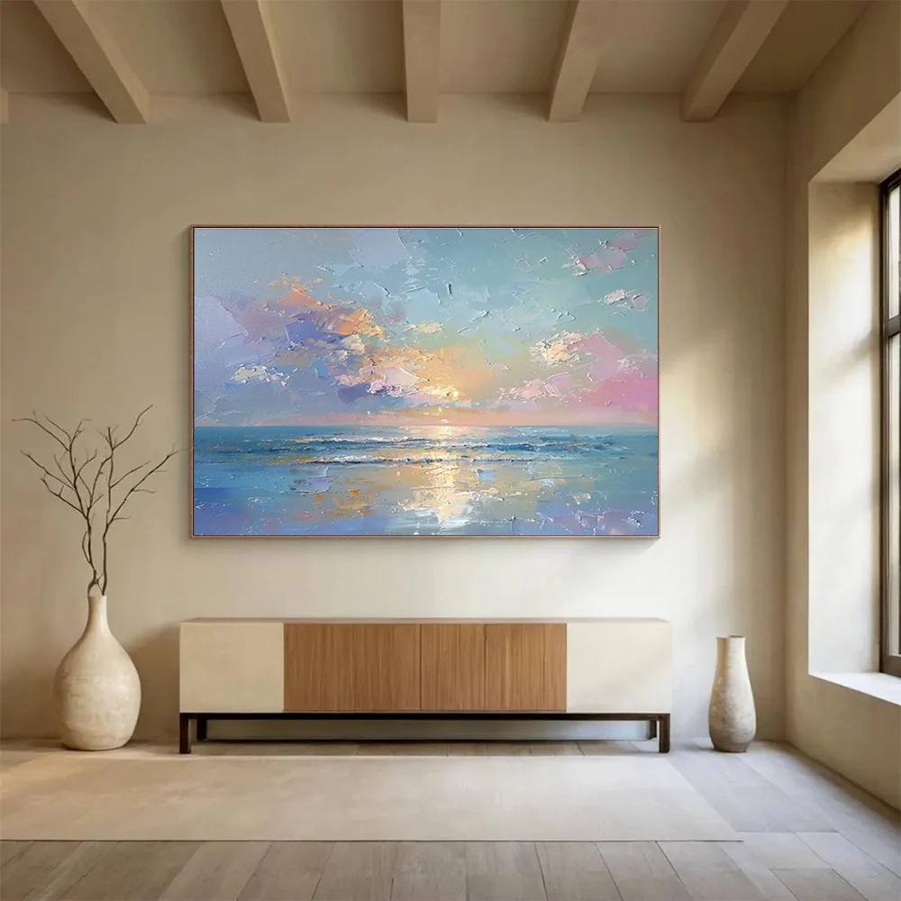 Coastal Hand-painted Handmade Sellers Living Sky Abstract Canvas I72HV